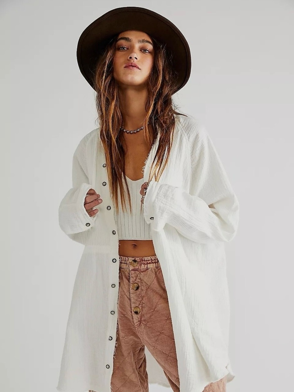 Free People Summer Daydream Button Down Ivory M – NWT